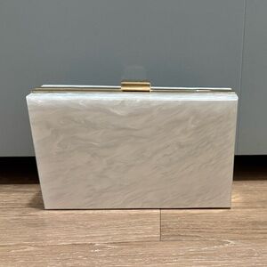 Elegant Pearl White Clutch with Gold Accent